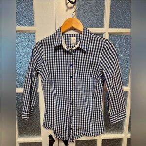 TWIK Blue & White Checked 3/4 Sleeve Button-Up Size Small